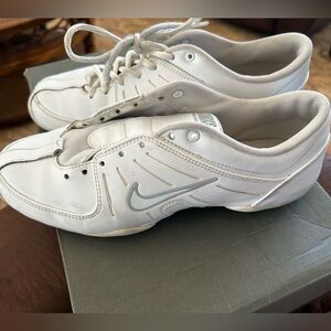 Nike White Cheer sneakers with Gray Swoosh Accent